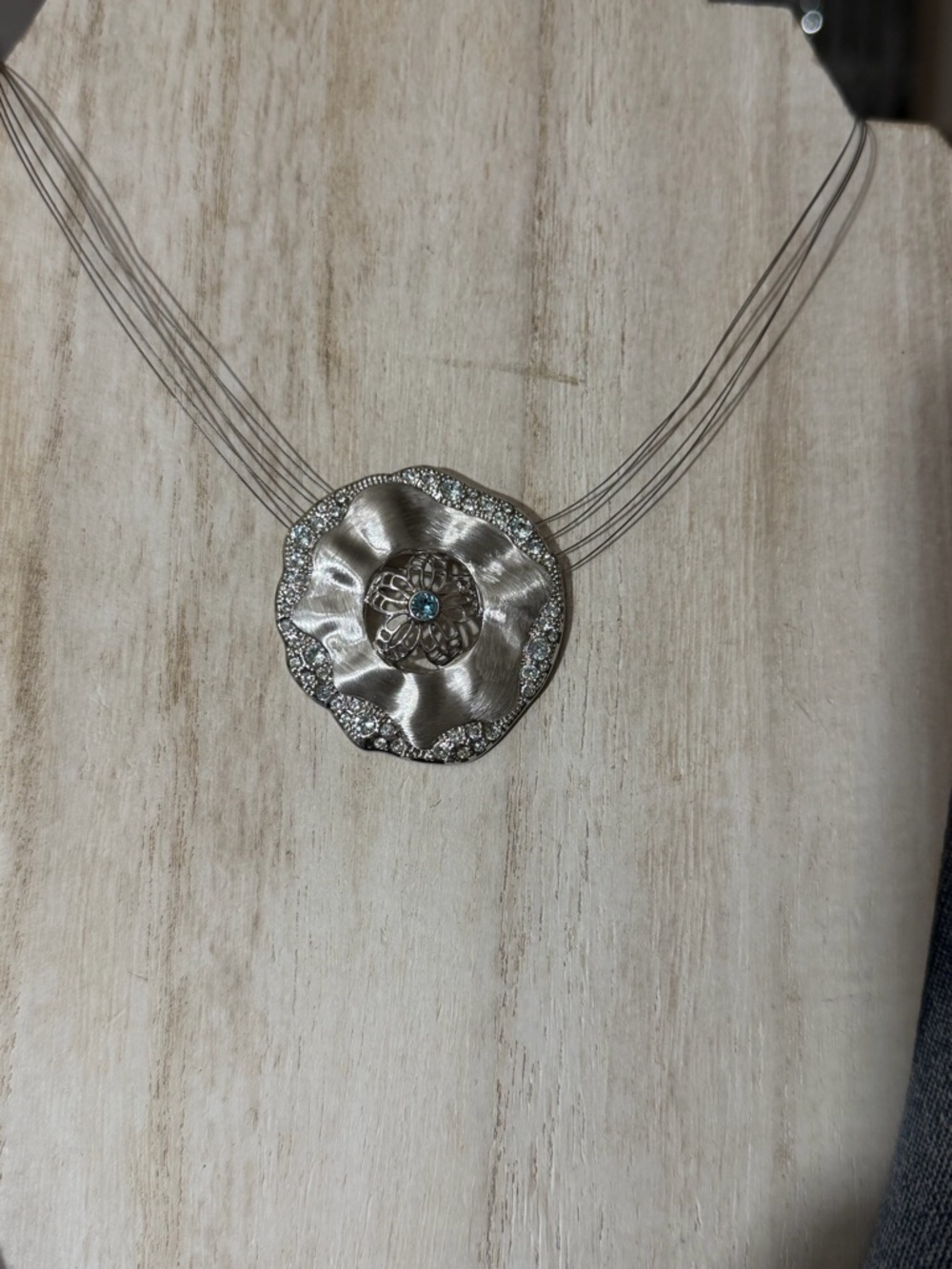 Touchstone Crystal Silver Sand Dollar Pendant with Blue Center